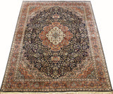 8x10ft Navy Isfahan Silk Rug Oriental Carpet Medallion HandKnotted