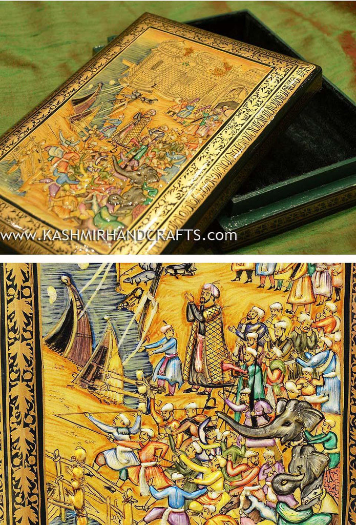 Paper Maché Collectible Jewelry Gift Decorative box Mughal Battle II - Kashmir Designs