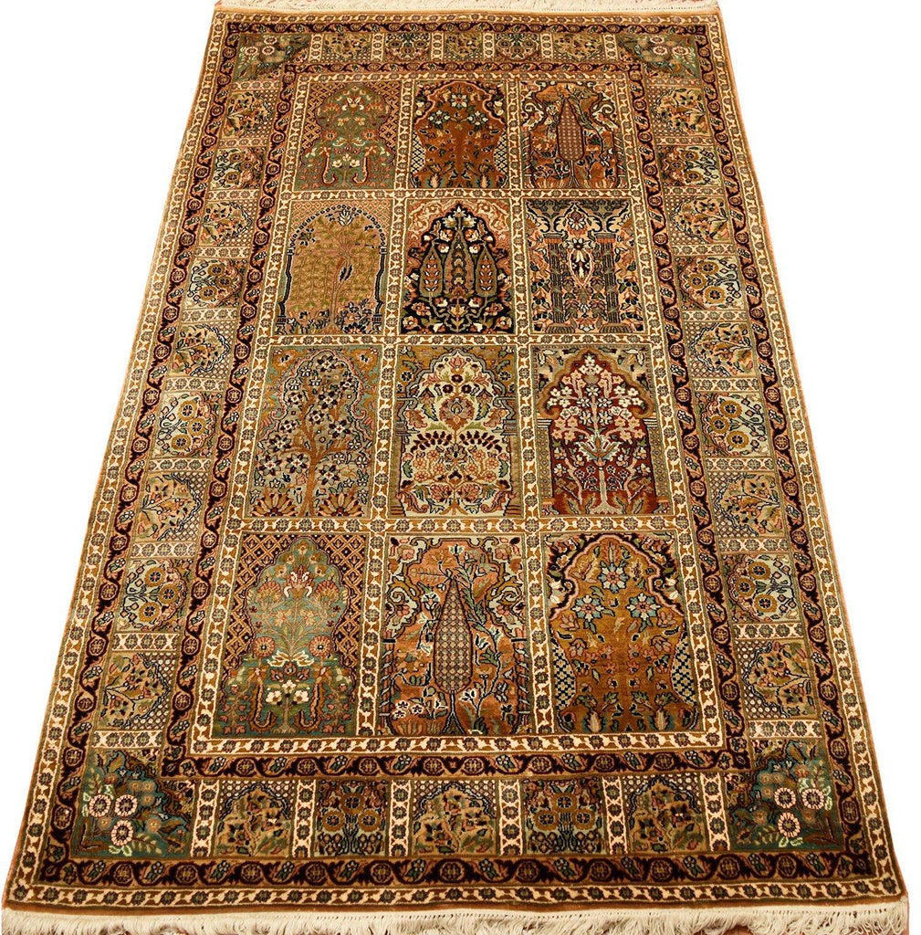 3'x5' Hamadan Tree of Life Silk Rug Oriental Carpet Four Seasons Hand Knotted - KashmirDesigns