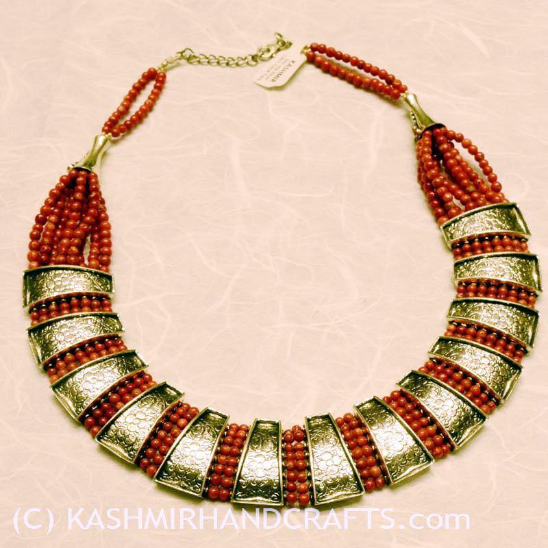 "Warrior Queen" Coral Sterling Silver Choker Necklace Handcrafted - Kashmir Designs