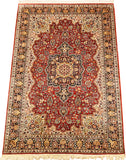 6’X4' Red Kashan Pure Silk Pile Salmon Green Oriental Area Rugs Carpet Hand Knotted