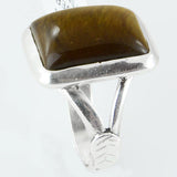 Size 9 Tiger Eye Ring Sterling Silver Cabochon Rings Leaf