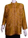 Bia Yellow Gold Silk Dinner Jacket Floral Evening Dress Coat Hand Embroidered Kashmir