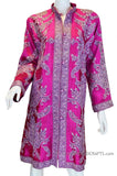 Fuchsia Silk Jacket Dinner Paisley Hot Pink Evening Dress Coat Hand Embroidered Kashmir