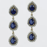Silver Blue Ottoman Art Deco Vintage Dangle Drop 925 Sterling Earrings Pear