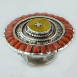 Size 6.5 Amber Coral Cocktail Ring Sterling Silver Round Rings