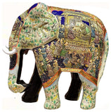 Ivory Blue Elephant Decorative Papier Mache Embossed Sculpture 13?H