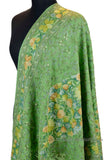 Jade Green Floral Kashmir Shawl Hand Embroidered Suzani Needlework Wrap 27x76