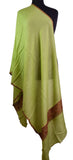 Ersa Pashmina Ring Shawl Chartreuse Green Turquoise Antelope Handloom Suzani Needlework Wrap 27x76”