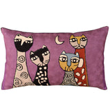 Lumbar Picasso Purple Cat Pillow Cover Quadruplets Hand Embroidered Wool 13x21