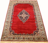 6x9ft Red Isfahan Silk Rug Oriental Carpet Open Design Medallion Kashmir Hand Knotted