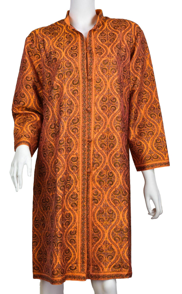 Pheme Orange Suzani Silk Jacket Dinner Evening Dress Coat Hand Embroidered Kashmir - Kashmir Designs