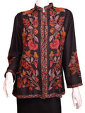 Vesta Black Silk Dinner Jacket Evening Dress Coat Floral Hand Embroidered Kashmir