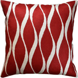 Contemporary Waves Bright Red Accent Pillow Cover Handembroidered Wool 18x18