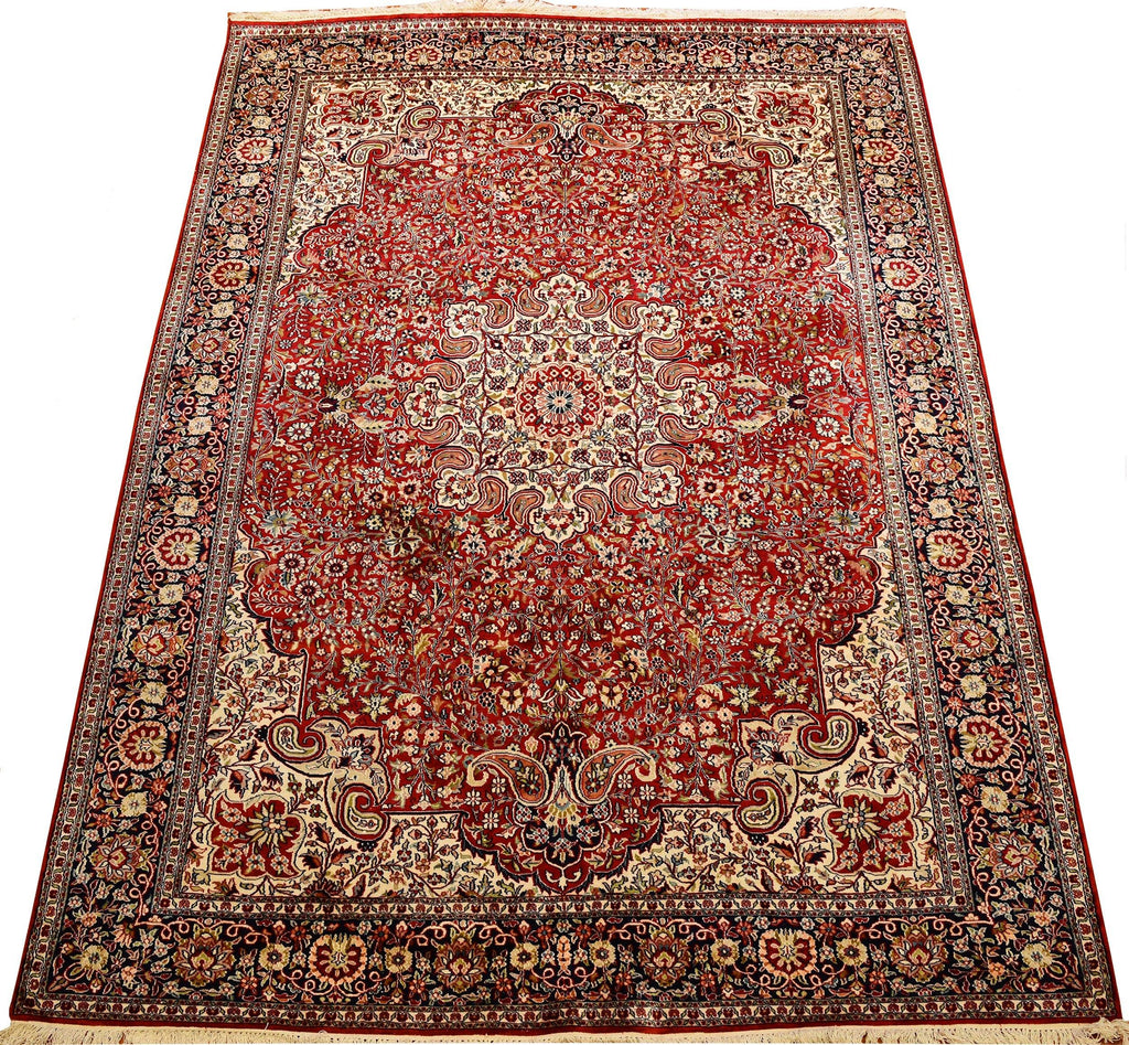 7x10ft Red Kashan Silk Rug Oriental Carpet Medallion Hand Knotted - Kashmir Designs