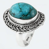 Size 6.5 Turquoise Ring Sterling Silver II Hand Carved Oval Rings