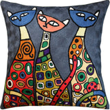 Modern Cats Dark Gray Kitties Triplets Accent Pillow Cover Handmade Wool 18x18