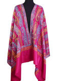 Hemera Jamawar Shawl Pashmina Magenta Pink Paisley Antelope Handloom Suzani Needlework Wrap Natural 27x76”