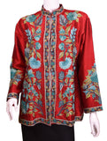 Scarlet Red Silk Dinner Jacket Floral Evening Dress Coat Hand Embroidered Kashmir