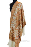 ivory cream floral kashmir shawl hand embroidered Suzani Needlework Wrap 27x76