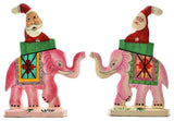 Santa Elephant Christmas II Holiday Ornament Handmade, Pink, Set of 2