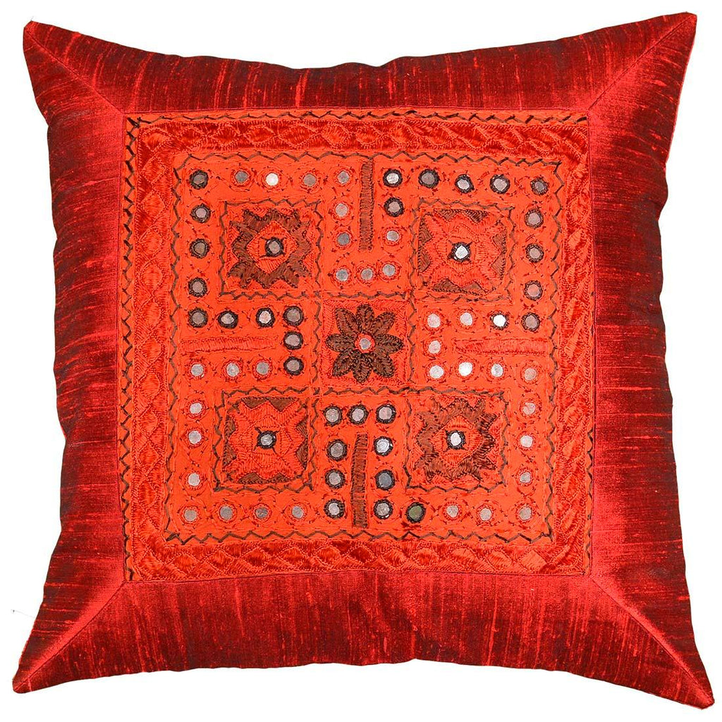 silk burgundy red accent sofa mirror pillow cover 16 x 16 - Kashmir Designs