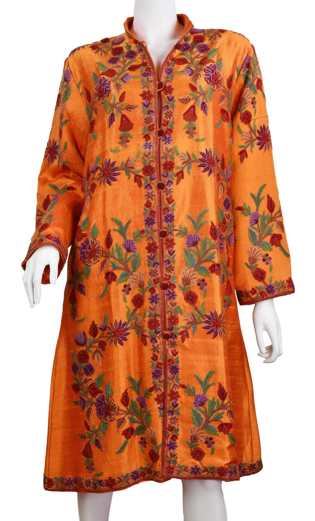 Clio Silk Jacket Dinner Floral Evening Dress Coat Hand Embroidered Kashmir - Kashmir Designs