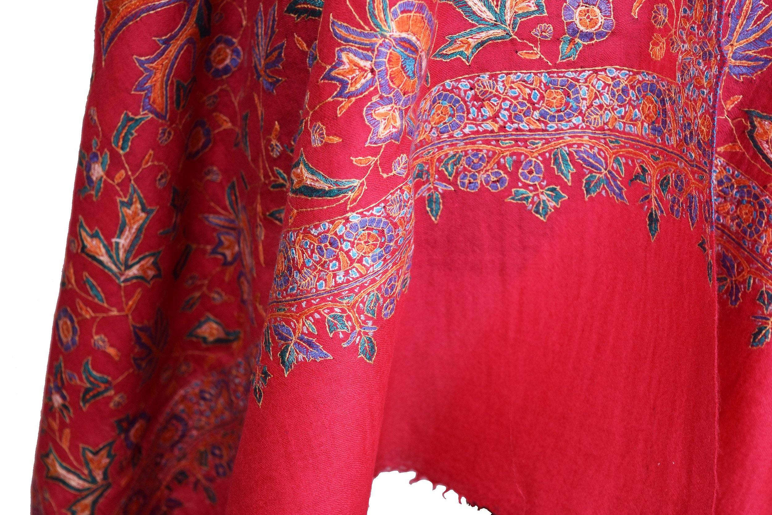 Red Ruby Hand Embroidered Jaalidaar Pashmina Shawl