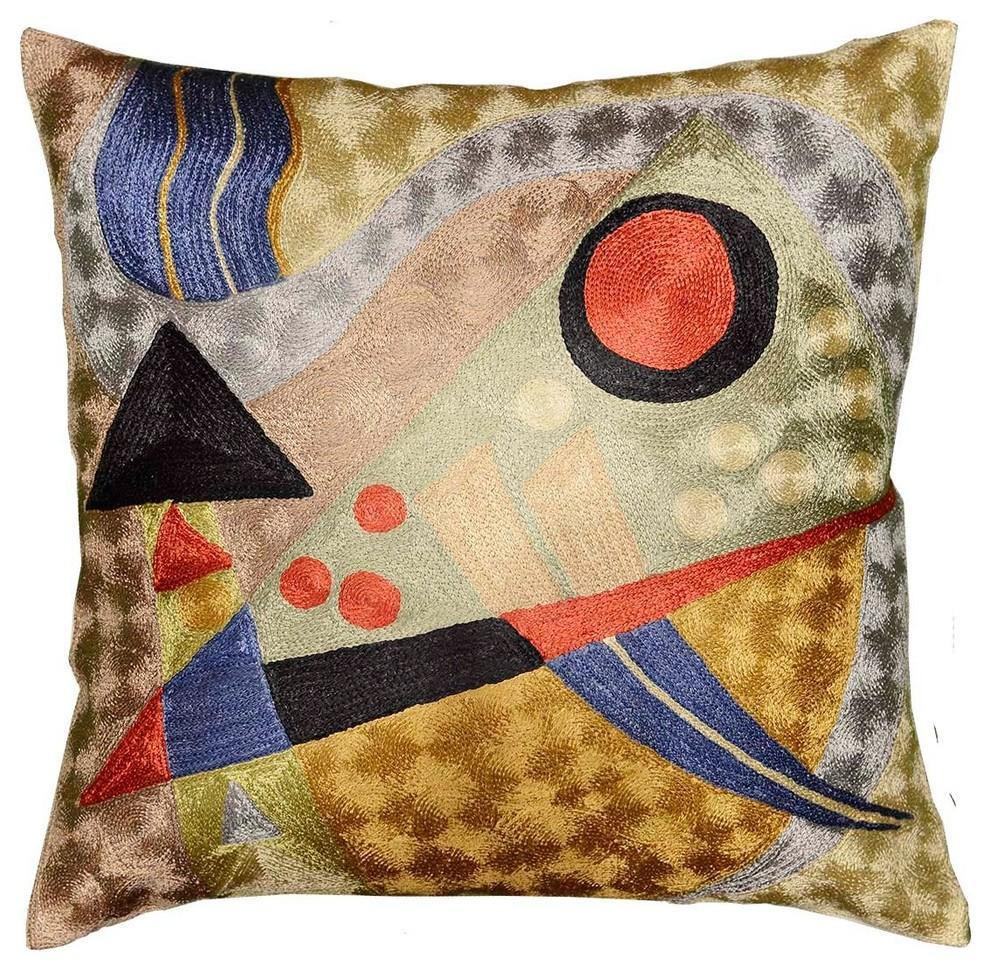 Kandinsky Abstract Silk Throw Pillow Cover Composition 18" X 18" - KashmirDesigns