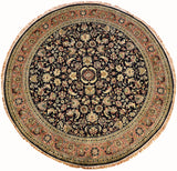7x7ft Tabriz Navy Round Silk Rug Oriental Carpet Medallion Blue Garden Hand Knotted