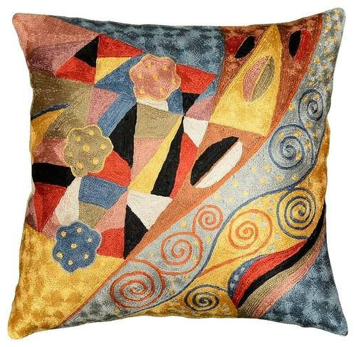 Klimt Cushion Cover Signs Of Spring Silk Hand Embroidered 18" x 18" - KashmirDesigns