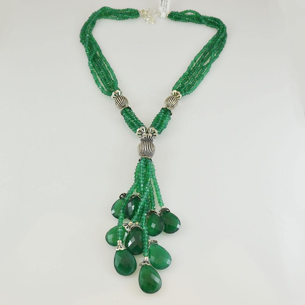 Green Onyx Cascade Sterling Silver Necklace Briolette - Kashmir Designs