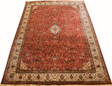 8x11ft Red Kashan Silk Rug Oriental Carpet Medallion Rust Browns Nav HandKnotted