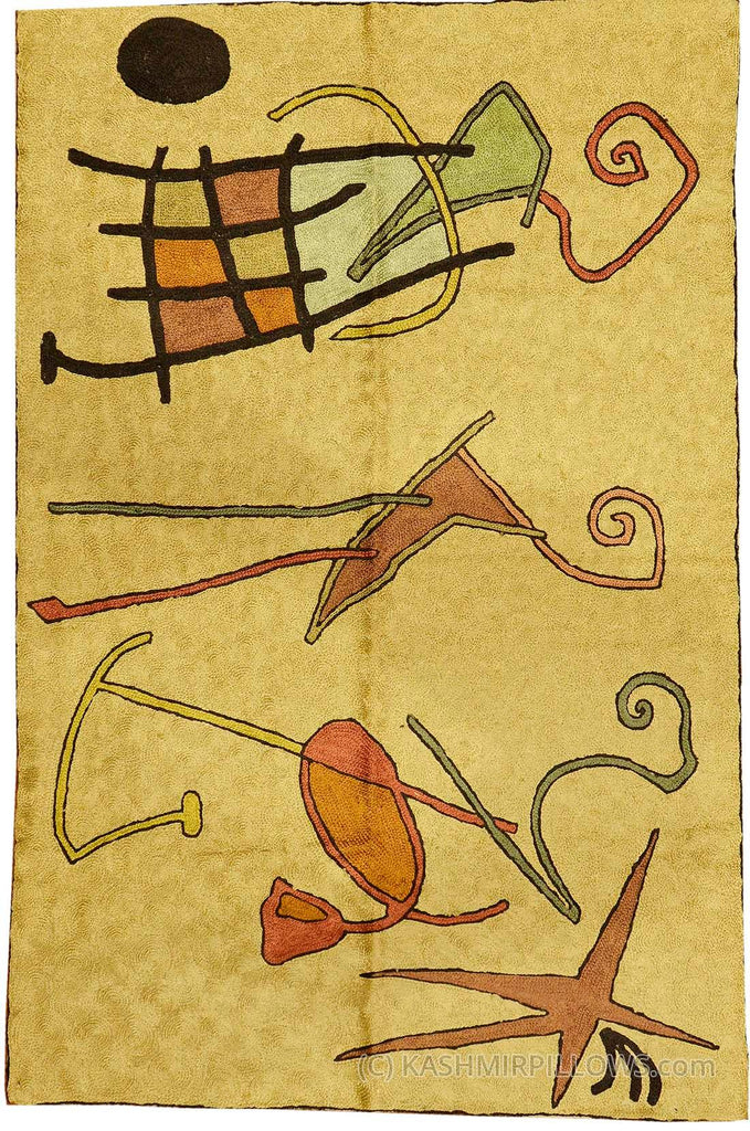 Crane Birds Silk Rug / Tapestry Hand Embroidered 2ft x 3ft - Kashmir Designs