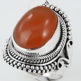 Size 8 Carnelian Ring Sterling Silver Cabochon Oval Rings
