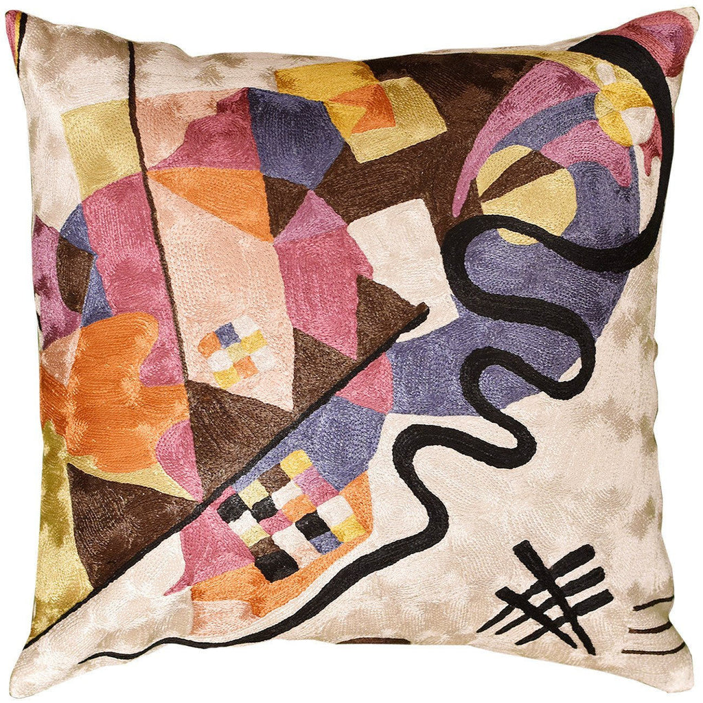 Kandinsky Ivory Decorative Pillow Cover Hand embroidered 18" x 18" - KashmirDesigns
