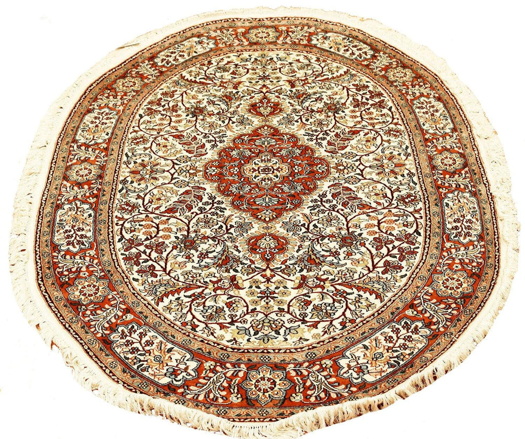 Kashan Oval Silk Oriental Area Rug Carpet Shalimar Medallion Hand Knotted 6x4' - Kashmir Designs