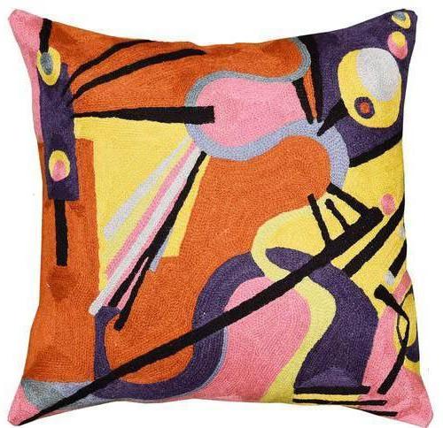 Kandinsky Pillow Cover Intuitive Flow Wool Hand Embroidered 18" x 18" - KashmirDesigns