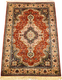 6’X4' Orange Red Kashan Rug Pure Silk Pile Oriental Area Rugs Carpet Hand Knotted