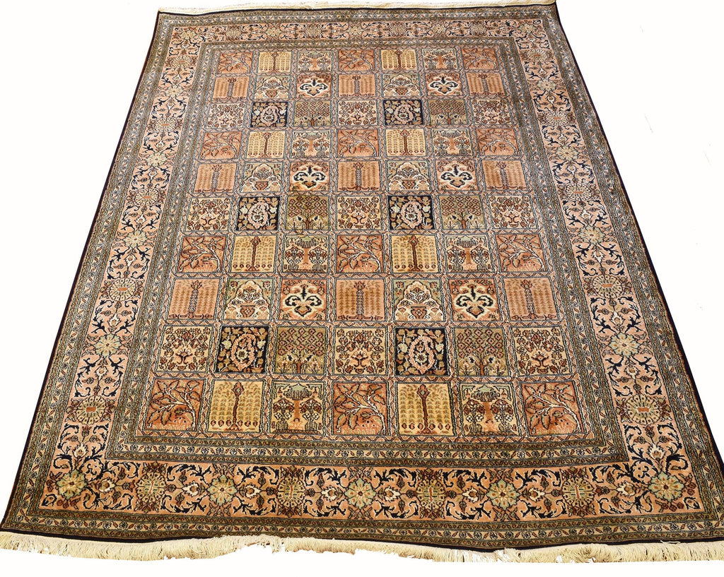 5x7' Qum Silk Rug Oriental Carpet Tree of Life Geometric Hand Knotted - Kashmir Designs