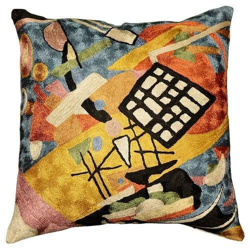 Kandinsky Cushion Cover Black Frame Decorative Hand Embroidered 18" x 18" - KashmirDesigns