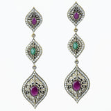 Silver Ruby Emerald Ottoman 925 Sterling Earrings Marquise Drop