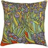 Irises Van Gogh Decorative Pillow Cover Floral Pillowcase Needlepoint Flower Chair Cushion Botanical Plant Hand Embroidered Wool 18x18 Inch