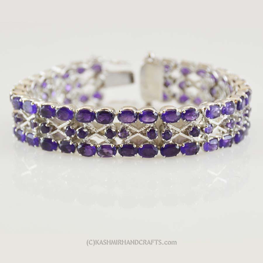 Purple Amethyst Bracelet Sterling Silver Royal - Kashmir Designs