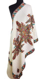 Ossa Kashmir Shawl Paisley Cream Ivory Hand Embroidered Suzani Needlework Wrap 27x76