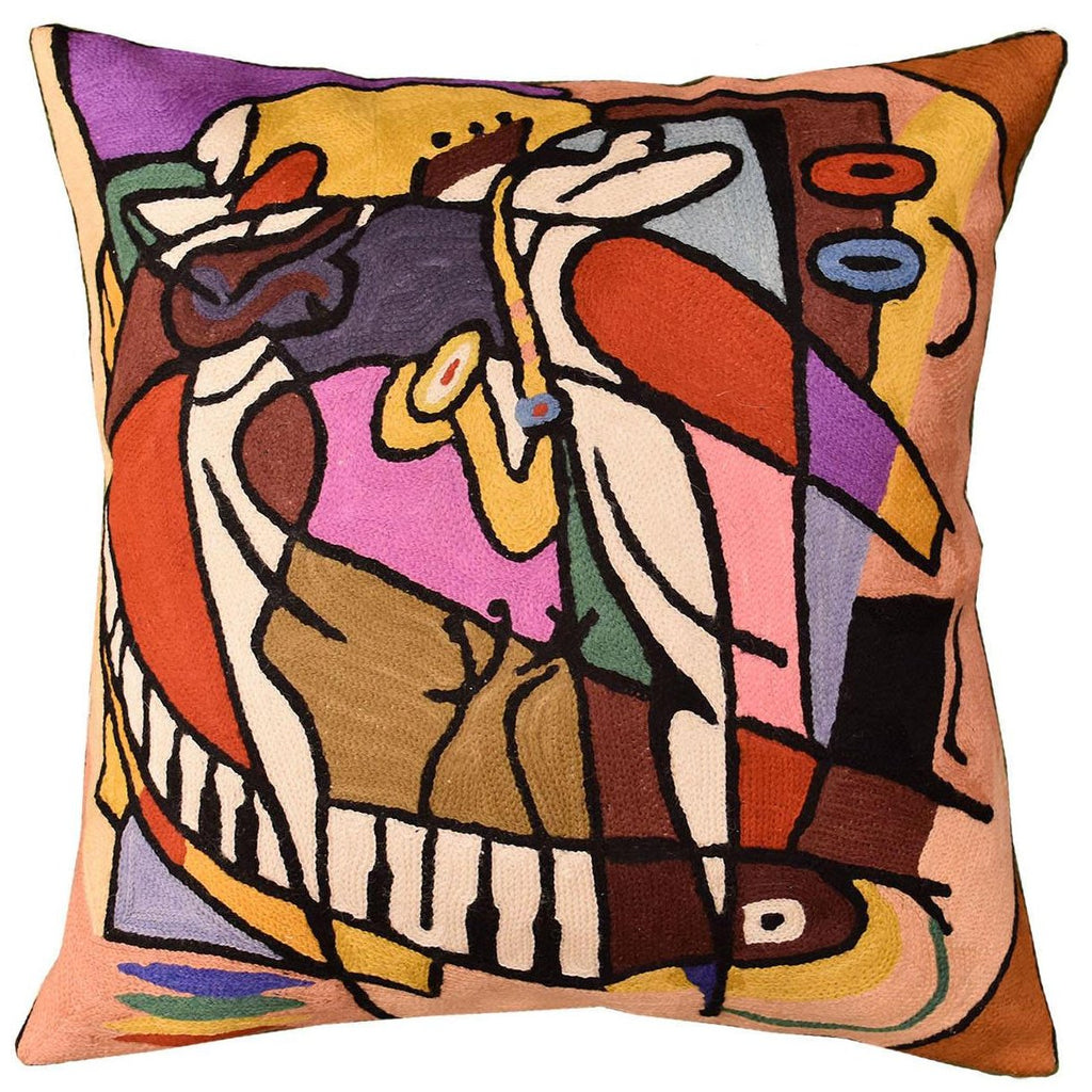 Wailing on the Sax by Alfred Gockel Accent Pillow Cover Handmade Wool 18" x 18" - KashmirDesigns