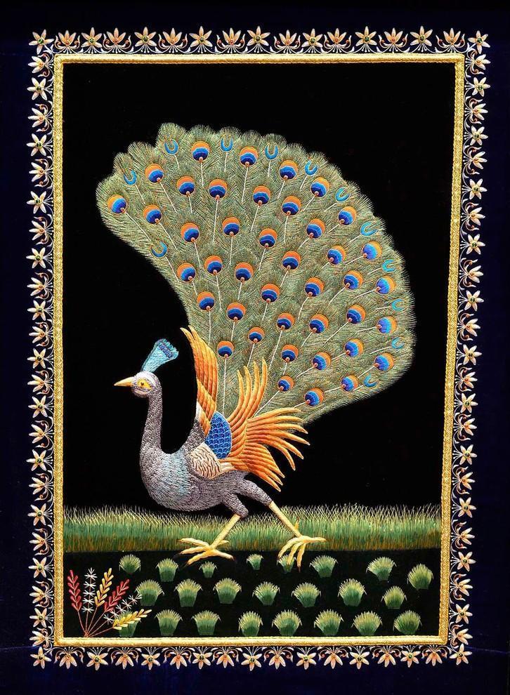 Peacock Wall Art Decorative Panel Jewel Art Tapestry,  35W X 47H - KashmirDesigns