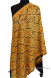 Yellow Gold Shawl Kashmir Jamawar Handembroidered Suzani Needlework Wrap 27x76