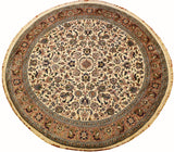 8x8ft Cream Isfahan Silk Rug Oriental Round Carpet Design Medallion Kashmir Hand Knotted