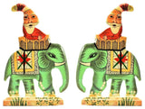 Santa Elephant Christmas Holiday Ornaments Handpainted, Green, Set of 2